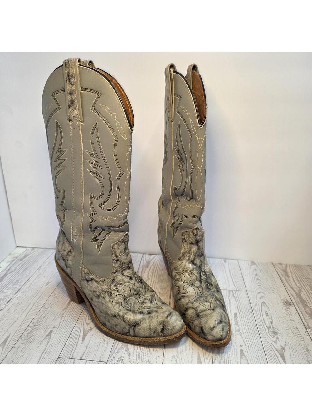 Vtg Miss Capezio Cowgirl Reptile Emboss Western Embroider Boots Women 6M - L530
